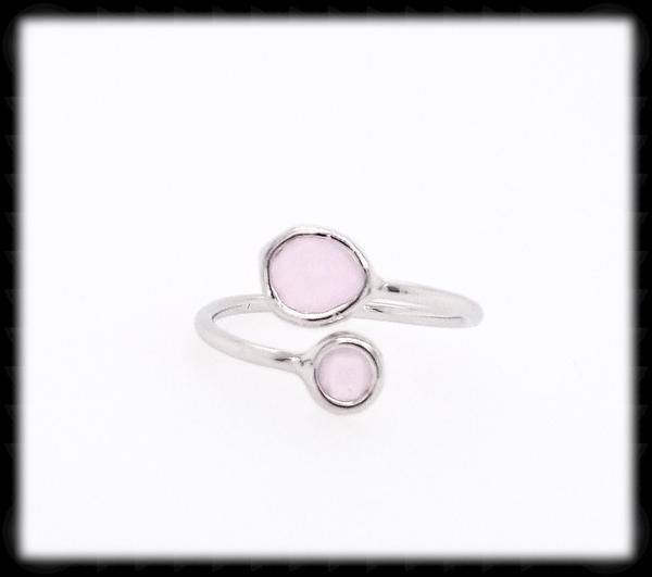 BEADED WIRE - FRAMED GLASS ADJUSTABLE RING - ICE PINK SILVER