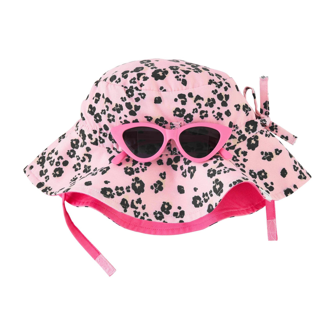 SUN HAT AND SUNGLASS SET - PINK LEOPARD