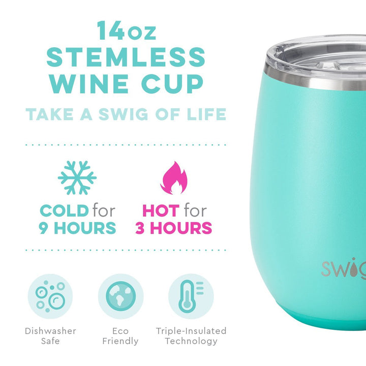 SWIG STEMLESS WINE CUP 14OZ MATTE AQUA