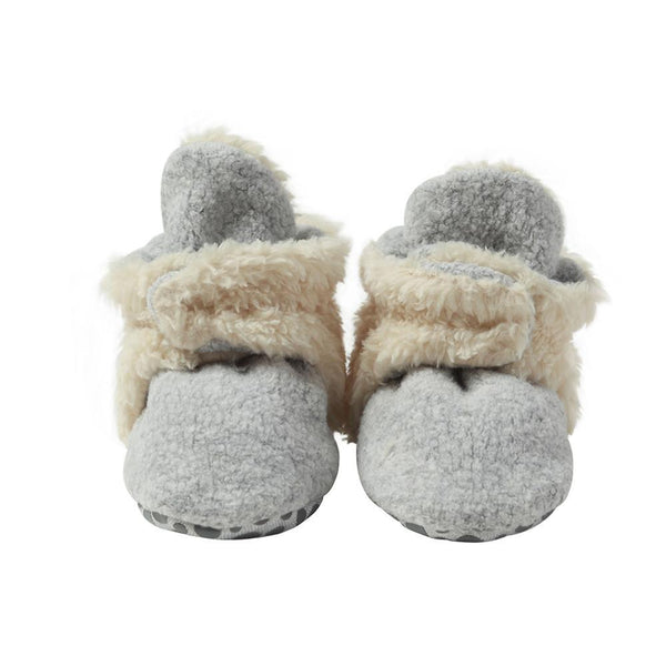 COZIE FLEECE BOOTIE - GRAY HEATHER FURRY LINED W/ GRIPPERS