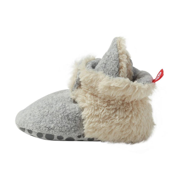 COZIE FLEECE BOOTIE - GRAY HEATHER FURRY LINED W/ GRIPPERS