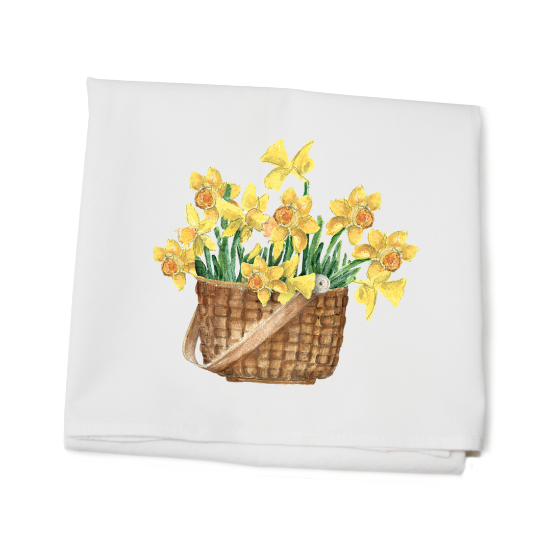 Flour Sack Towel Daffodils in Nantucket Basket