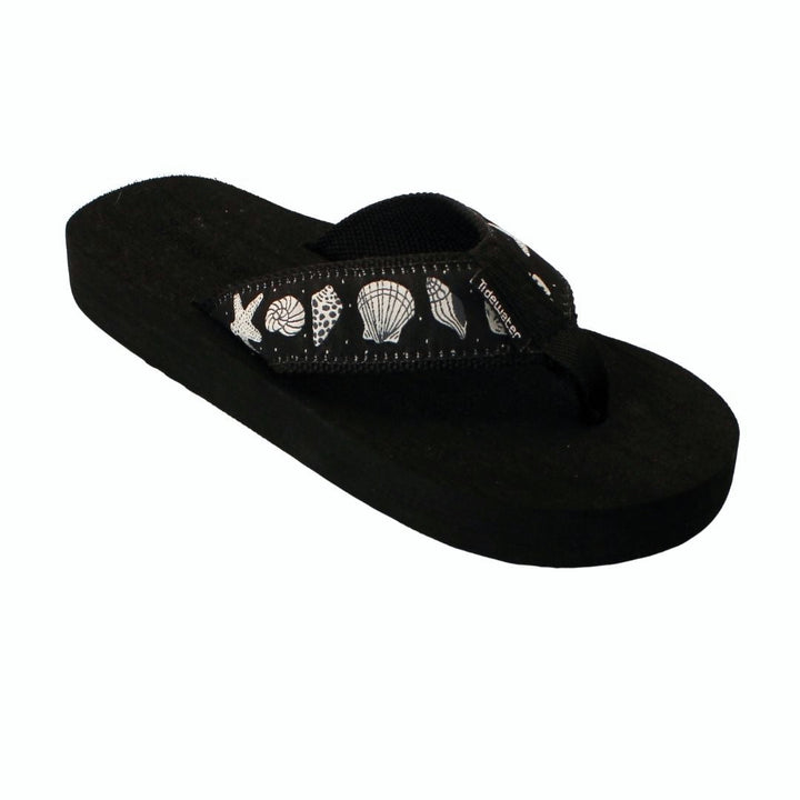 Tidewater Sandals - Dots and Shells, Black and Grey