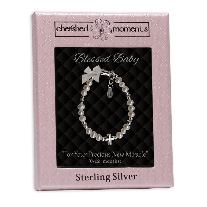 Cherished Moments Bracelet - Blessed Baby Freshwater Pearl Center Cross (0-12 months)