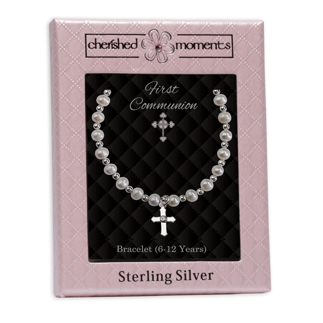 Cherished Moments Bracelet - First Communion w/ Freshwater Pearl and Cross (6-12yrs)