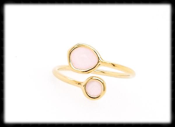 BEADED WIRE - FRAMED GLASS ADJUSTABLE RING - ICE PINK GOLD