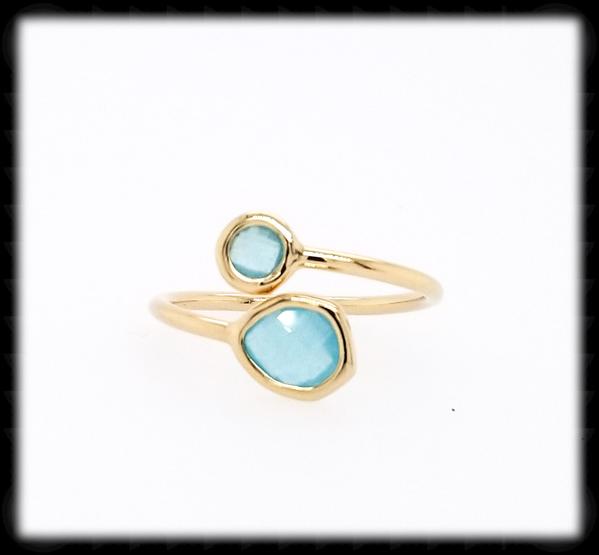 BEADED WIRE - FRAMED GLASS ADJUSTABLE RING - OCEAN GOLD