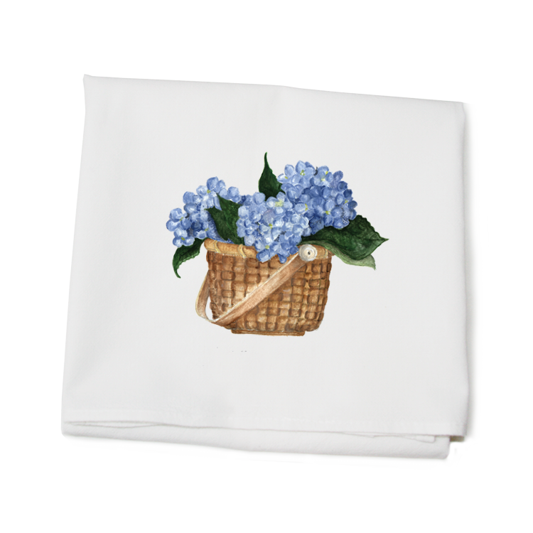 Flour Sack Towel Cape Cod Hydrangea Basket