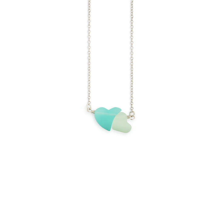 SEA GLASS AND PEBBLE NECKLACE - DOUBLE HEART